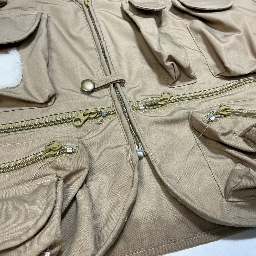 River Run Fishing Vest Utility Multi Pocket Outdoor Full Zip Beige‎ Size XL